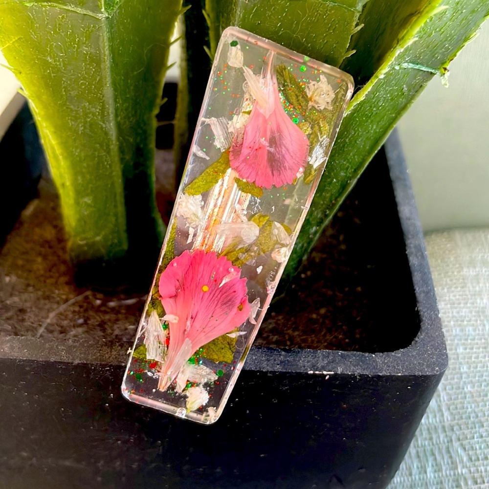 XMAS Handmade Pressed Flower Holiday Vibes French Hair Clip Trapezoid Shape